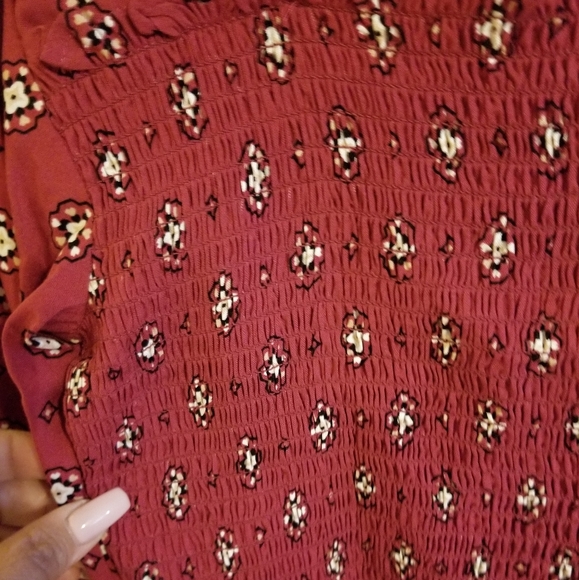 BP. Smocked Peplum Crop Top, Burgundy,1X, NWT - Picture 3 of 6